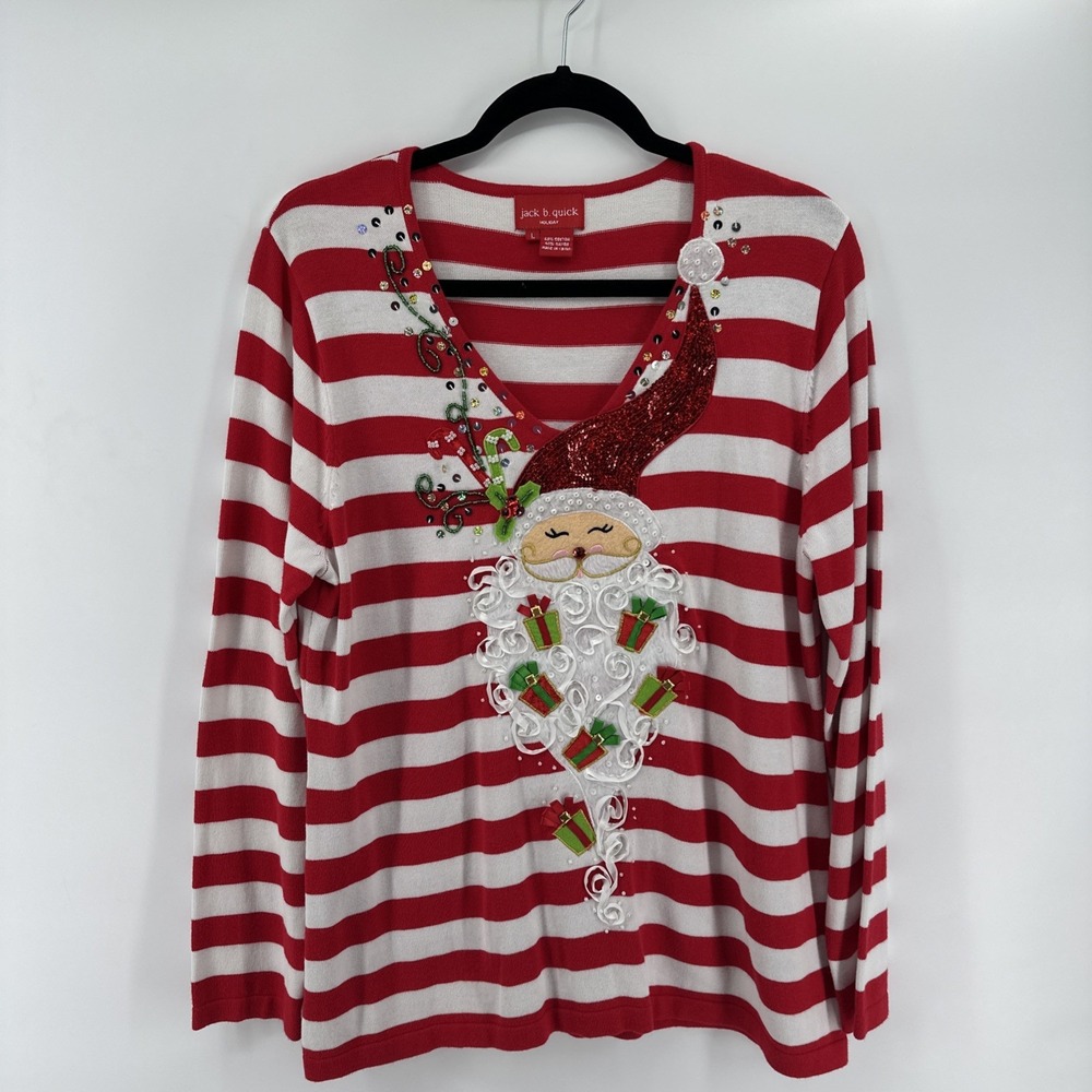 Jack B Quick Christmas Santa Ugly Sweater Lightweight Embellished SZ Large